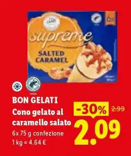 Lidl BON GELATI Cono gelato al caramello salato offerta