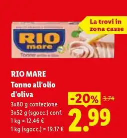 Lidl RIO MARE tonno all'olio d'oliva offerta