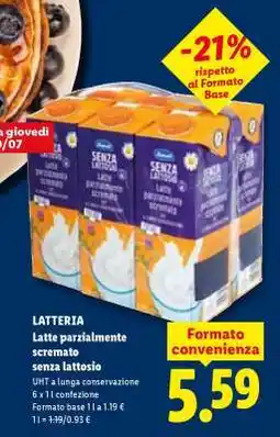 Lidl LATTERIA Latte parzialmente scremato senza lattosio offerta