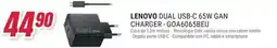 Trony Lenovo dual usb-c 65w gan charger GOA6065BEU offerta
