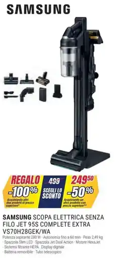 Trony Samsung scopa elettrica senza filo jet 95S complete extra VS70H28GEK/WA offerta