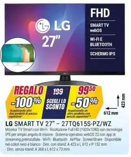 Trony Lg smart tv 27" - 27TQ615S-PZ/WZ offerta