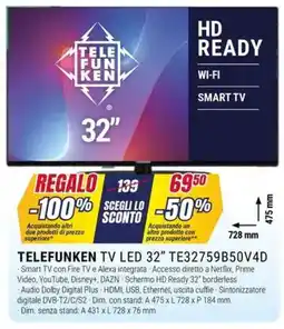 Trony Telefunken tv led 32" TE32759B50V4D offerta
