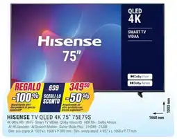 Trony Hisense tv qled 4K 75" 75E79S offerta