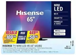 Trony Hisense tv mini led 4K 65" 65U8Q offerta
