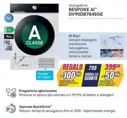 Trony Samsung Asciugatrice BESPOKE AI DV90DB7845GE offerta