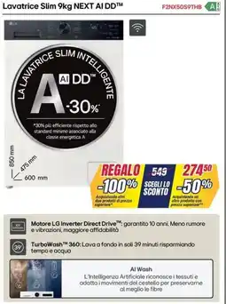 Trony LG Lavatrice Slim NEXT AI DD F2NX50S9THB A offerta
