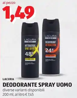 ALDI LACURA DEODORANTE SPRAY UOMO offerta
