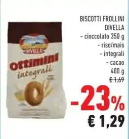 Conad Biscotti Frollini Divella Ottimini integrali offerta