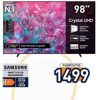 Unieuro Samsung smart tv 4K led UHD UE98DU9070 offerta