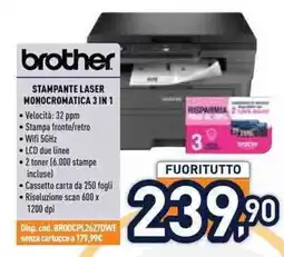 Unieuro Brother stampante laser monocromatica 3 in 1 offerta