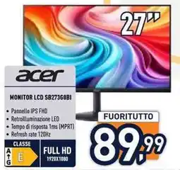 Unieuro Acer Monitor LCD SB27360BI offerta