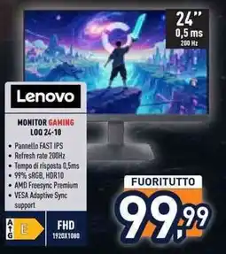 Unieuro Lenovo MONITOR GAMING LOQ 24-10 offerta