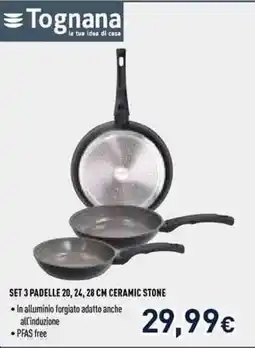 Unieuro Tognana SET 3 PADELLE 20, 24, 28 CM CERAMIC STONE offerta
