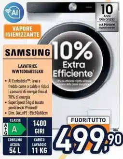 Unieuro SAMSUNG LAVATRICE WW10DG6B25LKU offerta