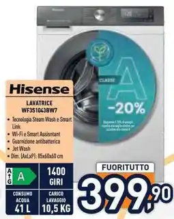 Unieuro Hisense LAVATRICE WF3S1043BW7 offerta