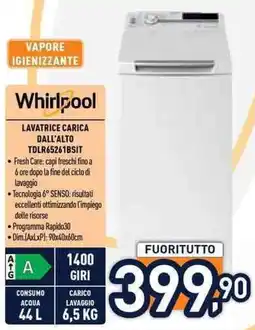 Unieuro Whirlpool LAVATRICE CARICA DALL'ALTO TDLR65261BSIT offerta