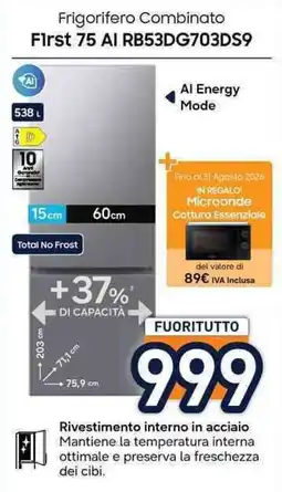 Unieuro Frigorifero Combinato First 75 AI offerta