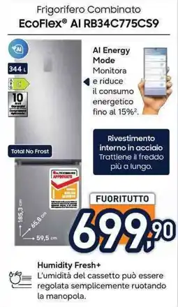Unieuro Frigorifero Combinato EcoFlex® AI RB34C775CS9 offerta