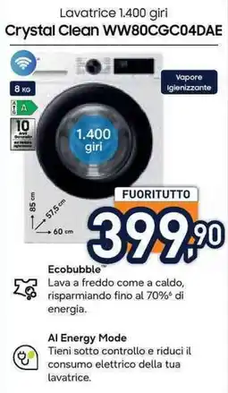 Unieuro Lavatrice 1.400 giri Crystal Clean offerta