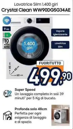 Unieuro Lavatrice Slim 1.400 giri Crystal Clean offerta