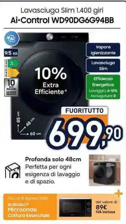 Unieuro Lavasciuga Slim 1.400 giri Ai-Control offerta