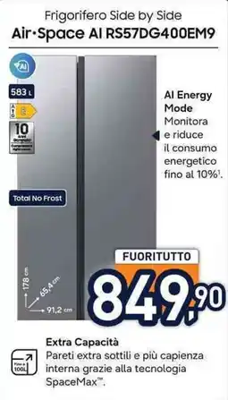 Unieuro Frigorifero Side by Side Air•Space AI RS57DG400EM9 offerta