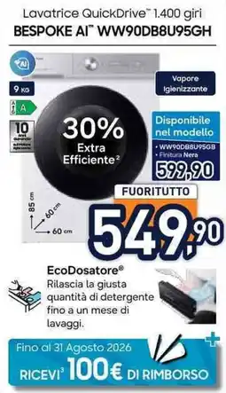Unieuro Lavatrice QuickDrive BESPOKE AI offerta