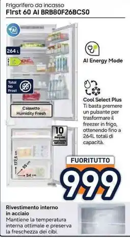 Unieuro Frigorifero da incasso First 60 AI offerta