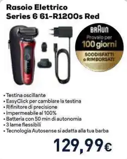 Unieuro Rasoio Elettrico Series 6 61-R1200s Red BRAUN offerta