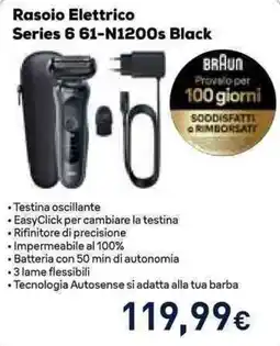 Unieuro Rasoio Elettrico Series 6 61-N1200s Black BRAUN offerta