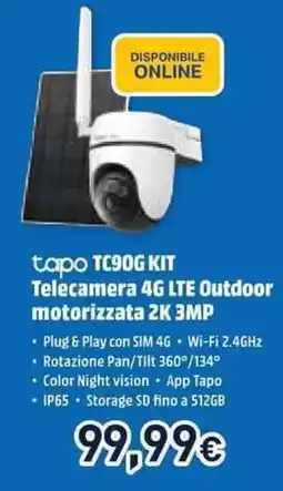 Unieuro tapo TC90G KIT Telecamera 4G LTE Outdoor motorizzata 2K 3MP offerta