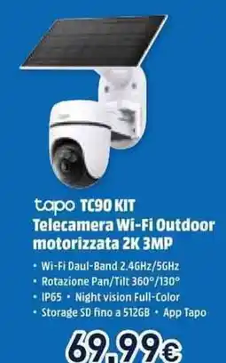 Unieuro tapo TC90 KIT Telecamera Wi-Fi Outdoor motorizzata 2K 3MP offerta