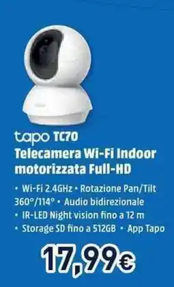 Unieuro tapo TC70 Telecamera Wi-Fi Indoor motorizzata Full-HD offerta