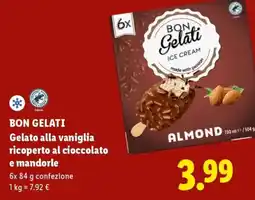 Lidl BON GELATI Gelato alla vaniglia ricoperto al cioccolato e mandorle offerta