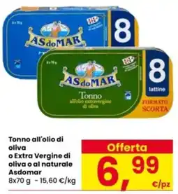 Interspar Tonno all'olio di oliva o Extra Vergine di oliva o al naturale Asdomar offerta