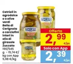 Interspar Cetrioli in agrodolce o olive verdi Bella di Cerignola o carciofini interi in olio di girasole Zuccato offerta