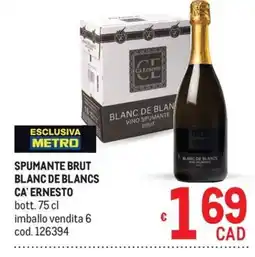 Metro SPUMANTE BRUT BLANC DE BLANCS CA' ERNESTO offerta