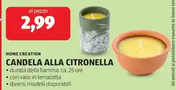 ALDI CANDELA ALLA CITRONELLA offerta