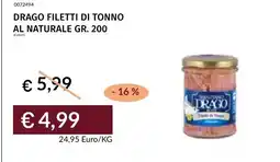Prezzemolo e Vitale DRAGO FILETTI DI TONNO AL NATURALE offerta