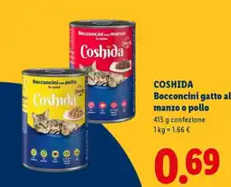 Lidl Coshida bocconcini gatto al manzo o pollo offerta