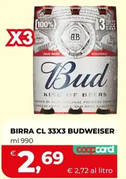 Ipercoop BIRRA CL 33X3 BUDWEISER offerta