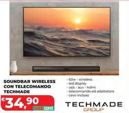 Ipercoop SOUNDBAR WIRELESS CON TELECOMANDO TECHMADE offerta
