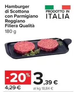 Carrefour Hamburger di Scottona con Parmigiano Reggiano Filiera Qualità offerta