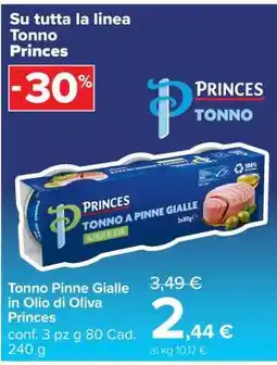 Carrefour Tonno Pinne Gialle in Olio di Oliva Princes offerta
