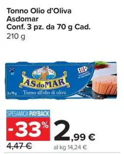 Carrefour Tonno Olio d’Oliva Asdomar offerta