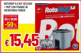 Famila ROTOMOP 5.0 KIT SECCHIO + MOP CON FRANGE IN MICROFIBRA POWER offerta