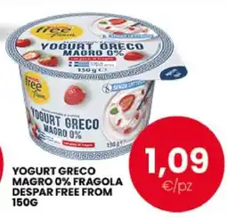 Eurospar YOGURT GRECO MAGRO 0% FRAGOLA DESPAR FREE FROM 150G offerta