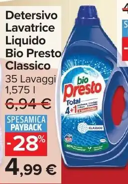 Carrefour Market Detersivo Lavatrice Liquido Bio Presto Classico offerta