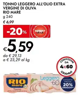 Bennet Tonno leggero all'olio extra vergine di oliva Rio Mare offerta